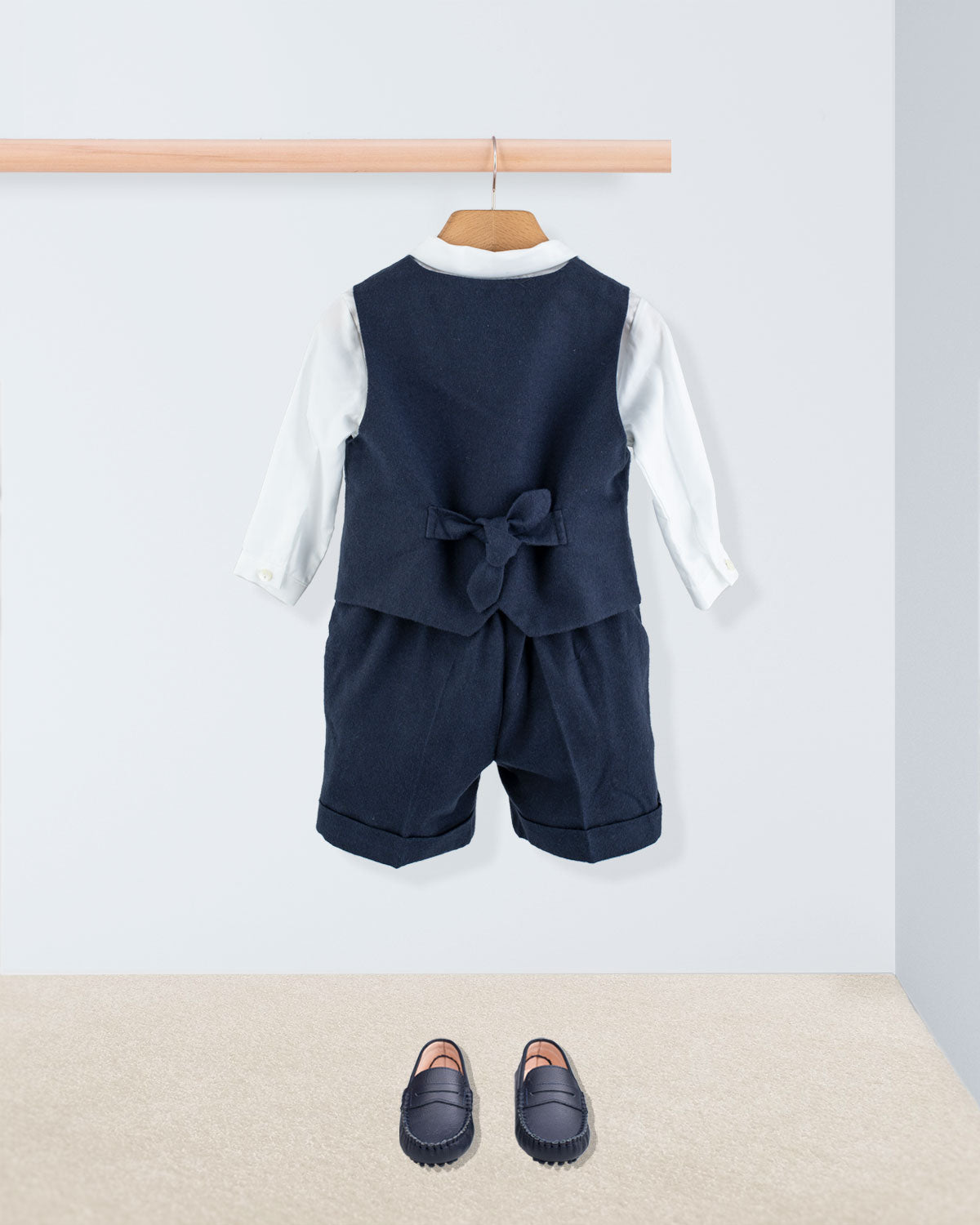 Adam Navy Flannel Vest and Shorts Outfit